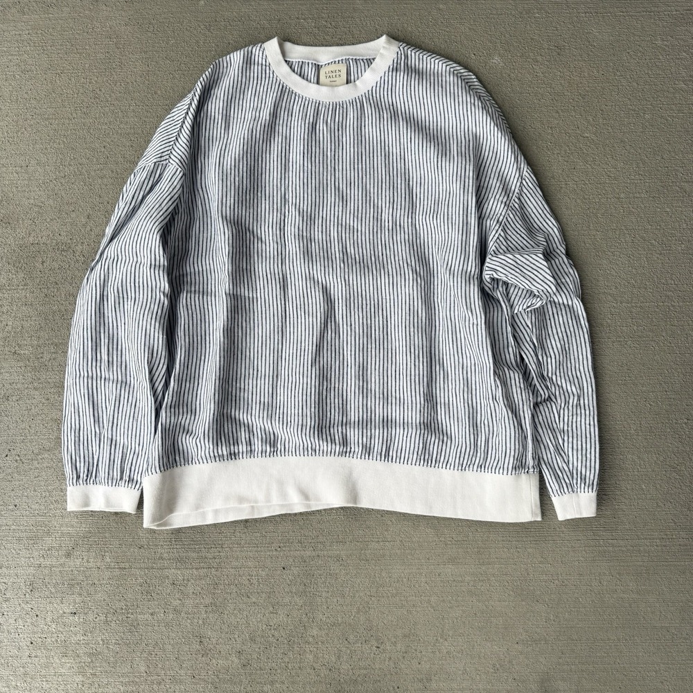Linen Tales Closet Striped Linen Cotton Blend Pullover Sweater L/XL Blue White